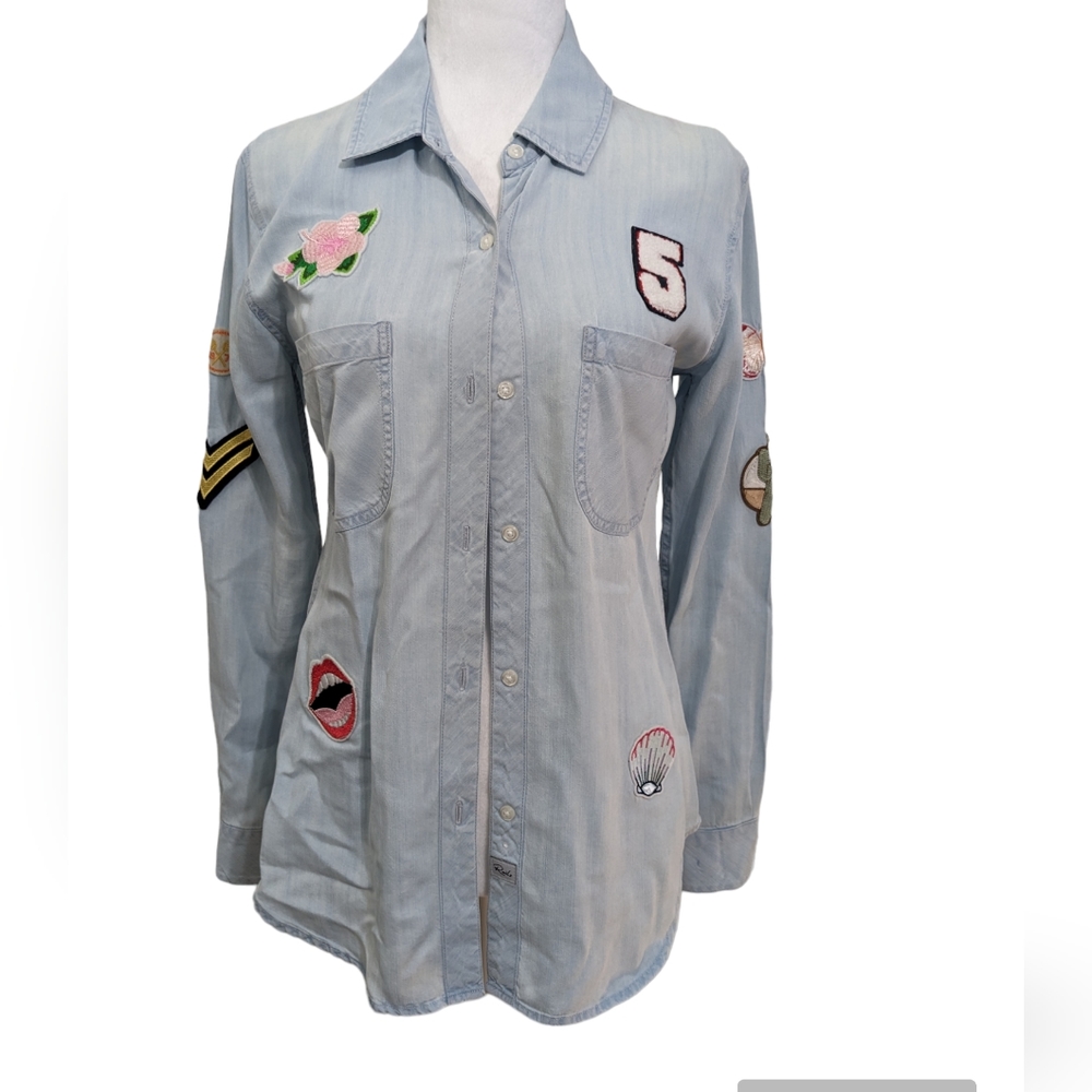 Rails Patch Chambray Button Front Shirt Size Xs - image 1